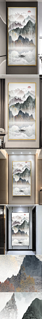 新中式山水画水墨风景国画写意玄关背景墙玄关画