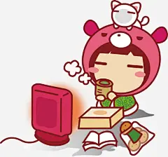 卡通看电视的女孩q版高清素材 卡通 女孩 电视 免抠png 设计图片 免费下载