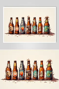 AI数字艺术卡通啤酒酒水插画