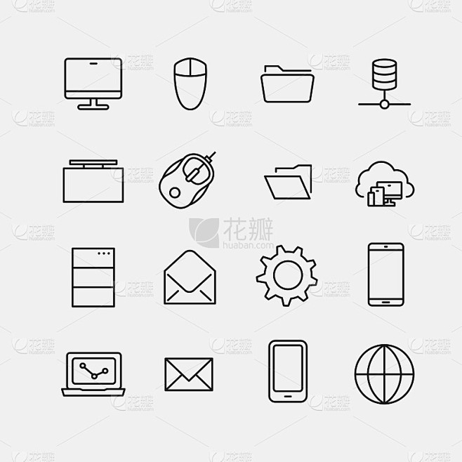 信息技术(IT)相关的线条图标的简单集合。