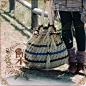 DEAR栗森林系波西米亚民族风手工编织包抽绳女包条纹大容量草编包