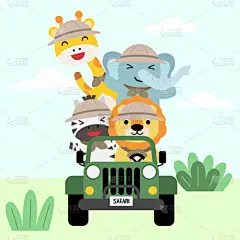 一组带有白色背景旅游元素的大型孤立病媒动物探险旅行图解、手绘风格、远足及露营概念.