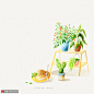 摆件植物 手绘家具 家居小景 家居插图插画设计PSD植物花卉素材下载-优图-UPPSD