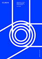 This may contain: a blue and white poster with the words clueda on it's front cover