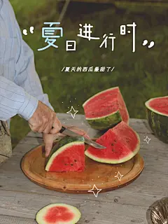 季节夏天词卡西瓜简约风plog模板