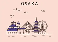 日本大阪 手绘建筑 现代建筑 建筑插图插画设计AI tid024t004002
