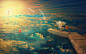 General 1920x1200 anime fantasy art seagulls kites wings clouds cities lighthouses sunset rooftops horizon