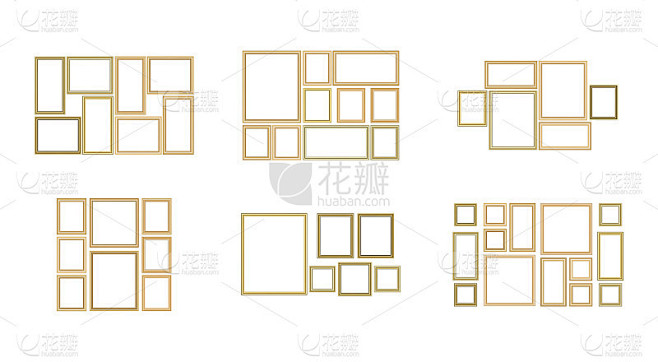 一套装饰框架图片与黄金边界，矢量设计与复...