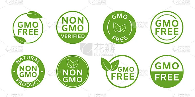 非转基因标签。GMO免费图标。健康有机食品理念。标签、产品包装、标志、贴纸无转基因设计元素。农业食品素材-花瓣网