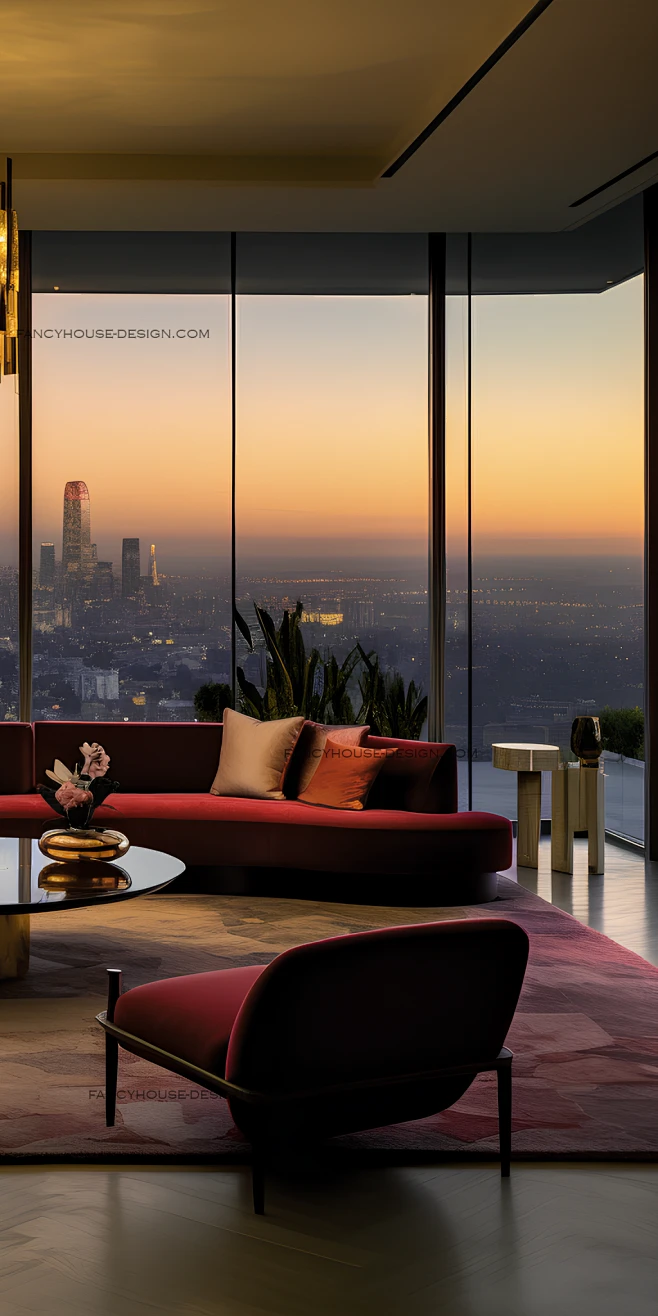 The modern interior design of this stylish living room creates an ...