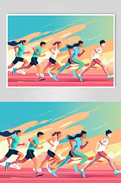 AI数字艺术扁平风校园运动会人物插画