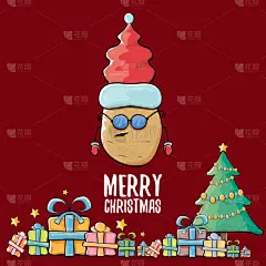 可爱的,褐色,卡通,漫画,时髦的,蔬菜,食品,品牌名称,圣诞老公,微笑