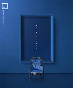 真皮欧式沙发蓝色背景轻奢美妆海报