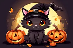 魔法帽可爱万圣节猫咪元素插画图片