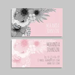 粉色与灰色花卉图案名片设计素材集