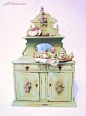 Archive Hutch Rabbits n Roses Shabby Cottage Chic with tiny Fairy -   Dollhouse Miniature