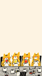 This may contain: three cats sitting on top of a table with coffee cups and kettles in front of them