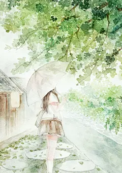 夏日有雨-三日夏233_水彩手绘_涂鸦王国插画