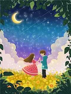 少女鲸鱼手绘手机壁纸星空夜晚儿童插图插画PSD设计素材高清图片-淘宝网
