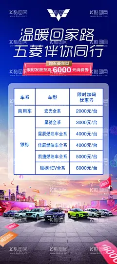温暖回家路  - 源文件下载【酷图网】五菱,汽车,温暖回家路,伴你同行,展架,展板,海报,蓝色,政策,优惠,钜惠