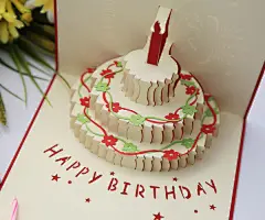 彩色生日蛋糕 缘系立体贺卡创意纸雕DIY 生日贺卡 送小孩朋友家人