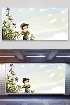 卡通素雅创意高端典雅手绘风景插画