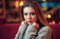 People 5436x3624 women Evgeniy Bulatov blonde blue eyes open mouth face portrait bokeh straight hair long hair looking at viewer white sweater