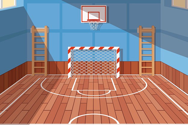 学校篮球场室内场景插画矢量图素材