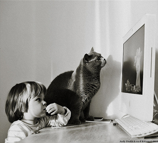 Andy Prokh黑白摄影之小女孩与猫...