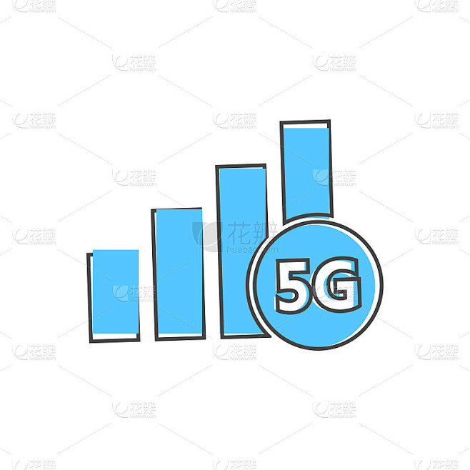 5g网络矢量图标卡通风格上的白色孤立背景。
