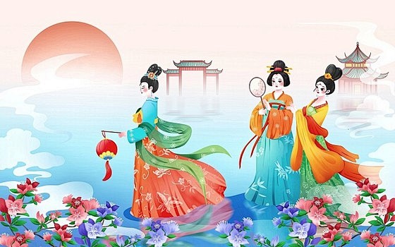 古风美女侍女国潮古装景色人物古典优雅喜庆...