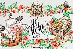 海盗航海物品宝箱水彩手绘免抠设计素材 Yo Ho Ho PNG - 南岸设计网 nananps.com