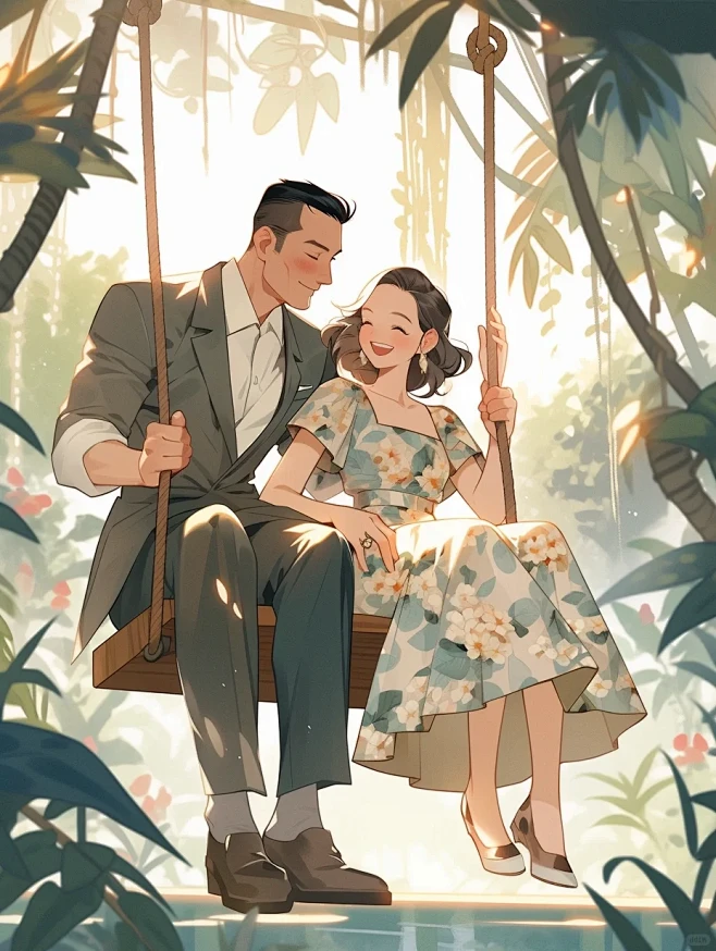 AI-情侣姿势参考插画模板 - 小红书