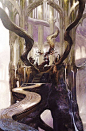 Concept art for Thranduil’s Throne Room from The Hobbit: The Desolation of Smaug, Chronicles: Art & Design.: 