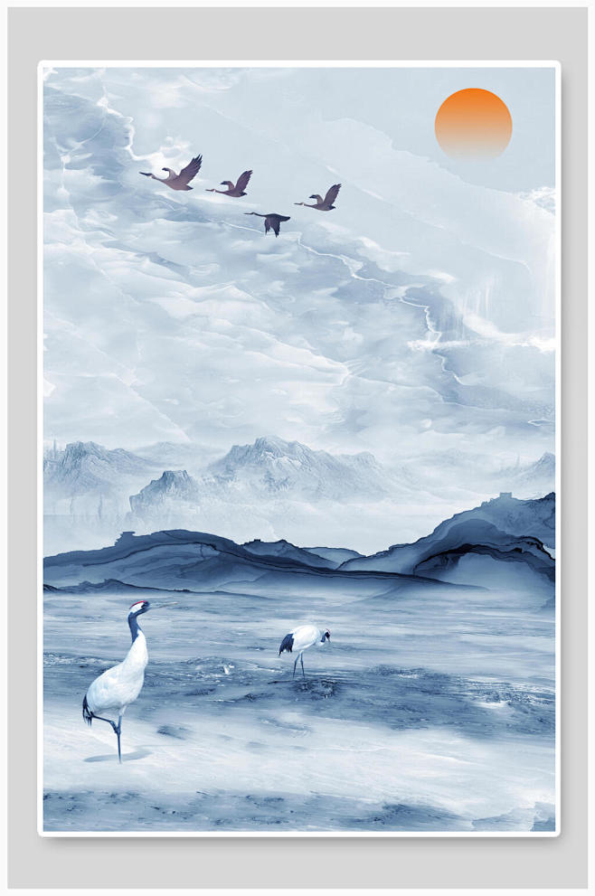 中国风古典中式山水画海报背景-众图网