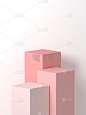 3D场景- 3D场景-粉色粉彩阶梯托盘与白色作为背景/ 3D渲染/ 3D渲染