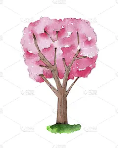 手绘水彩树插图