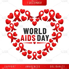 世界艾滋病日海报。艾滋病意识红丝带。