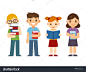 Cute cartoon children with books. Happy diverse kids, boys and girls. Modern flat vector style illustration.-教育,人物-海洛创意(HelloRF)-Shutterstock中国独家合作伙伴-正版图片在线交易平台-站酷旗下品牌