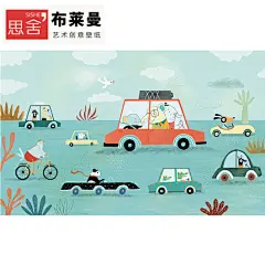 思舍儿童房壁纸卧室温馨男孩女孩卡通汽车墙纸可爱环保背景墙壁画