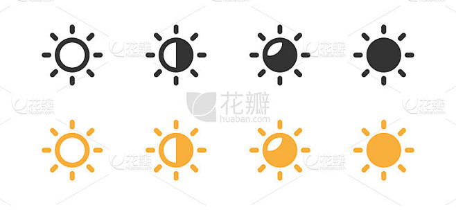 太阳明亮的图标。阳光网络符号。亮度等级符号在向量平面