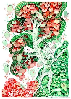震腾腾儿童插画课超话 很善于用重复元素和简单色调去营造丰富画面的大大：maruti_bitamin，感觉无论是造型，脑洞，元素排布还是色调都很值得学习。#插画分享##插画教程# ​​​​