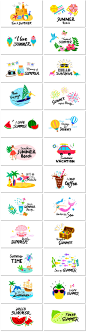 韩国风夏天小清新海报旅游度假文字插图贴纸画矢量设计模板素材
