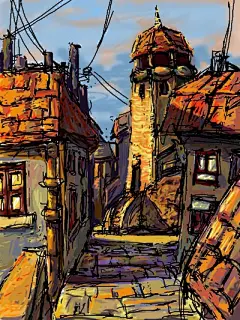 老阿飞  的插画 老街