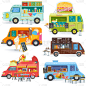 食品卡车矢量街头食品卡车车辆和快餐递送运输与热狗或比萨饼插图组饮料或冰淇淋在食品卡车孤立的白色背景