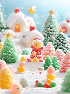 【ai宇宙吧】圣诞节软糖圣诞树创意海报设计背景图Midjourney描述关键词咒语III：