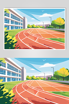 AI数字艺术扁平风校园球场操场插画-众图网