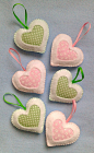 Handmade felt hearts set of 6 