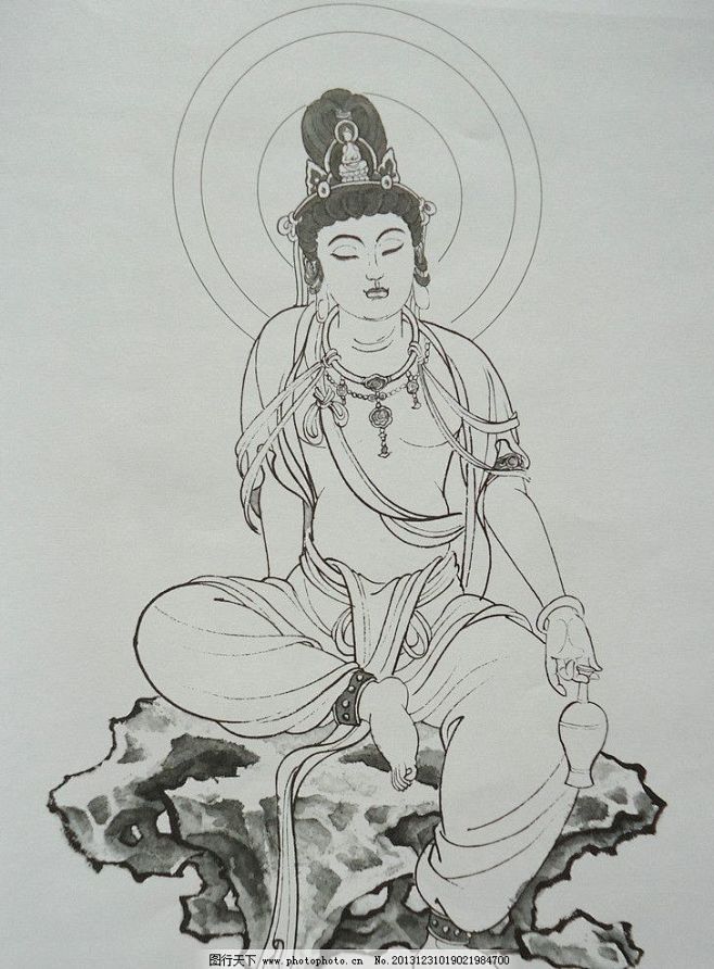 观自在菩萨观音观音菩萨工笔画绘画美术白描线描李云中