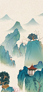 国画青绿山水国风风景传统绘画意境插画 - 牛牛油果子 - 原创作品 - 视觉中国(shijueME)
